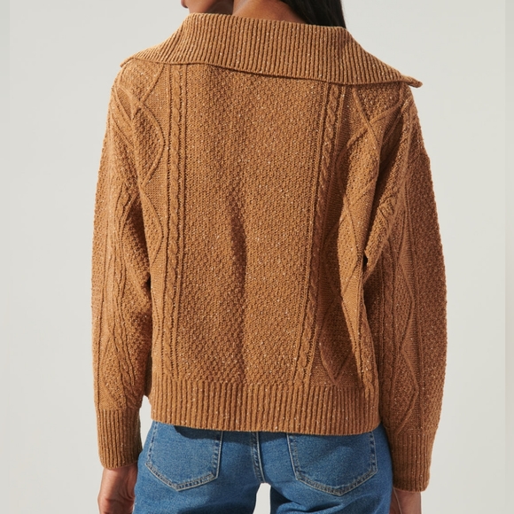 Sugarlips | Mocha Brown Cable Knit Half Zip Up Sweater | Small (4-6) - Picture 6 of 10